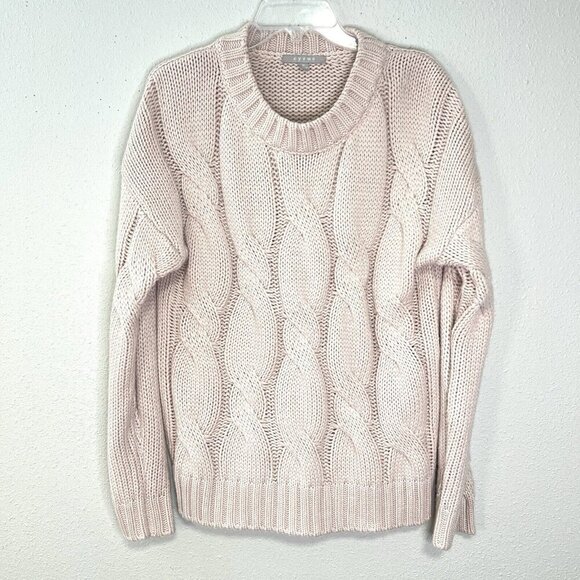 CRYUS Cable Knit Sweater Soft Pink Womens Size M Cabincore Beachy Oversized - Picture 1 of 10